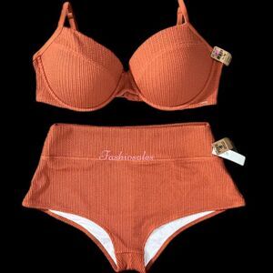 Victorias Secret Pink Swim Crinkle Push Up Padded Bikini Top Shortie Bottom Set